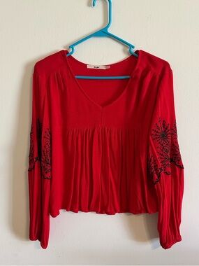 Red Embroidered Peasant Blouse